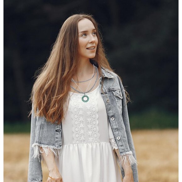 Western Jewelry Navajo Pearl Turquoise Necklace for Women Handmade Layered Long - Picture 8 of 8